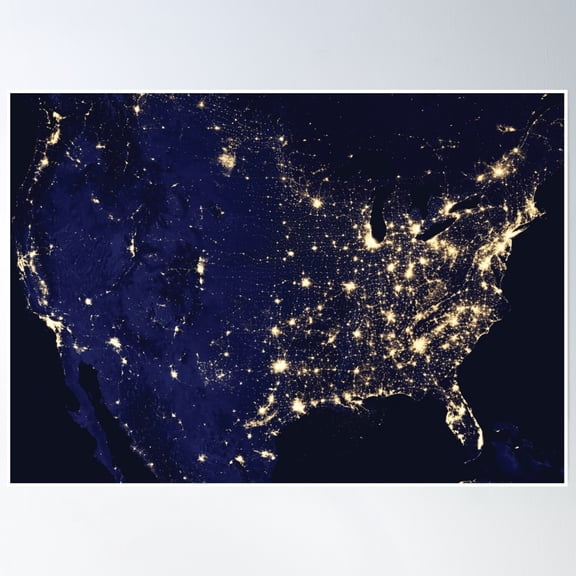 Aerial Satellite View Of America And Canada At Night Poster Wall Art, Modern Wall Decor, 8x12 UNFRAMED