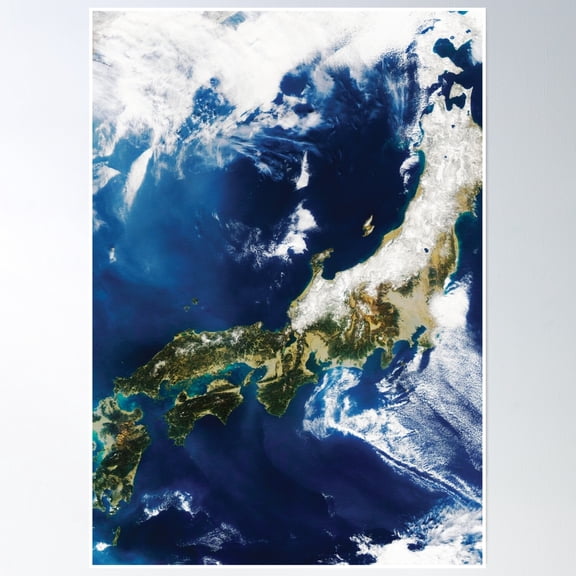Aerial Satellite View Of Japan From Above Poster Wall Art, Modern Wall Decor, 8x12 UNFRAMED