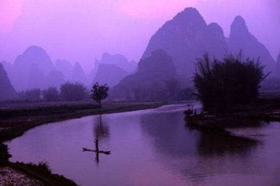 Aerial Scenic of the Fishermen and Limestone Mountains Gulin China Canvas Art - Bill Bachmann DanitaDelimont (37 x 25)