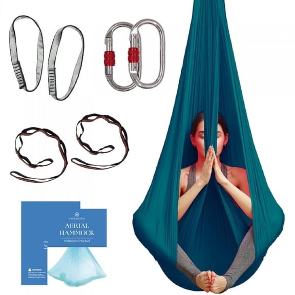 Aerial Silk Yoga Hammock & Swing for Home, Inversion Exercises, Starter Kit for All Levels - Durable with Extension Straps, Carabiners, and Pose Guide
