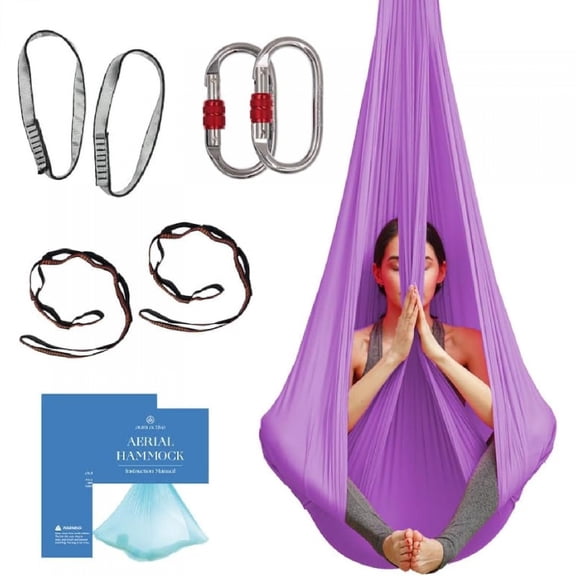 Aerial Silk Yoga Hammock & Swing for Home, Inversion Exercises, Starter Kit for All Levels - Durable with Extension Straps, Carabiners, and Pose Guide