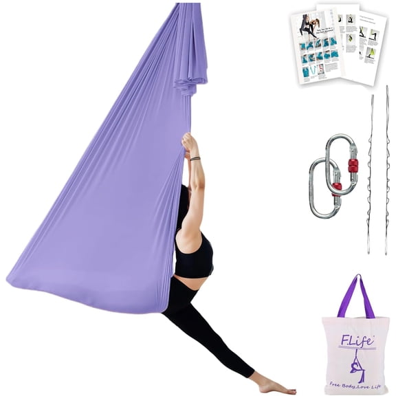 Aerial Silk Yoga Hammock and Swing with Starter Hardware Kit in Lavender