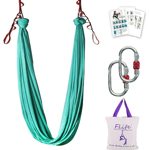Aerial Silk Yoga Hammock and Swing with Starter Hardware Kit in Turquoise
