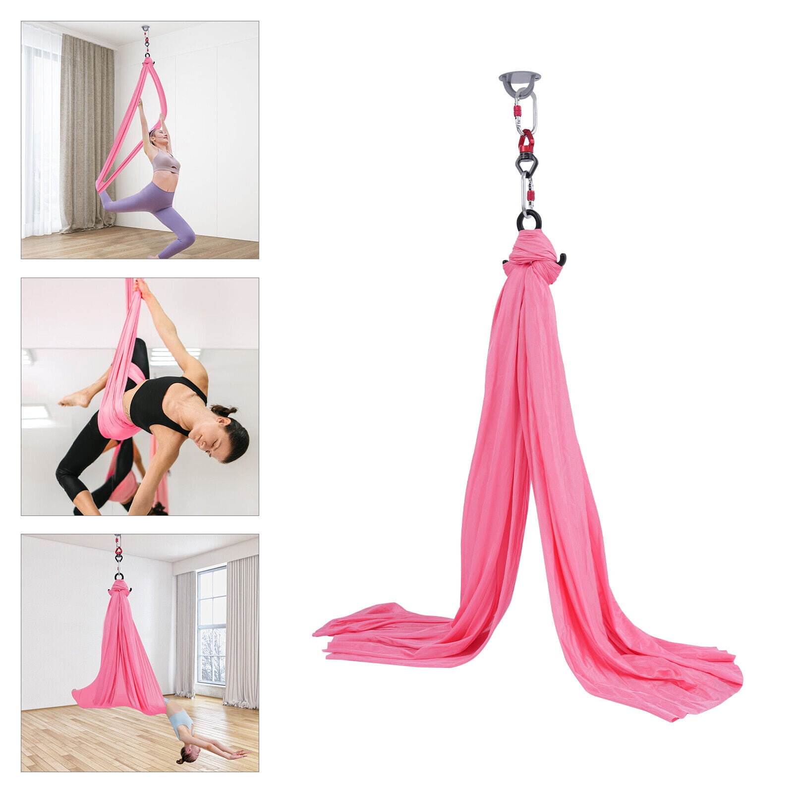 Aerial Silk Yoga Swing Set 3*2.8m/9.84*9.2ft Hammock Trapeze Inversion Fly Pink Aerial Yoga Hammock Set