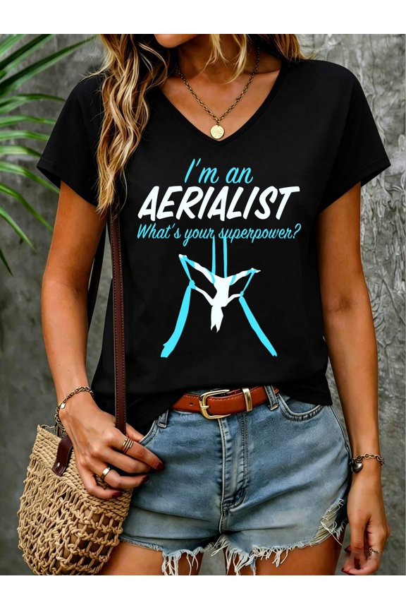 Aerial Silks Dancer Aerialist Air Yoga Acrobatics Women Gift Premium Tri-Blend V Neck T-Shirt Cotton Women's V Neck Graphic Tee, Casual Short Sleeve Shirt,Vacation Outfit