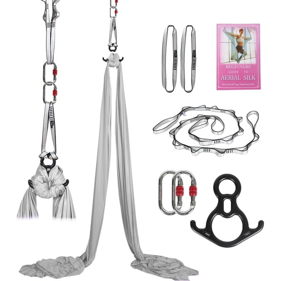 Aerial Silks Kit & Aerial Yoga Hammock - 11Yd Fabric with Hardware - Easy Setup for Flying Yoga, Aerial Swing & Fitness - Supports Up to 14ft Rigging