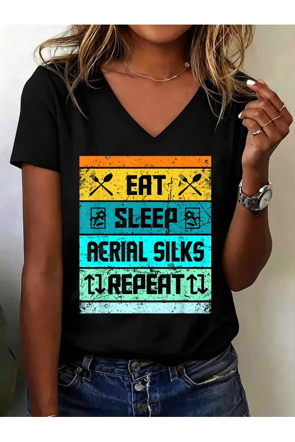 Aerial Silks Shirt Trapeze Acro Yoga For Men Women V Neck T-Shirt Cotton Women's V Neck Graphic Tee, Casual Short Sleeve Shirt,Vacation Outfit