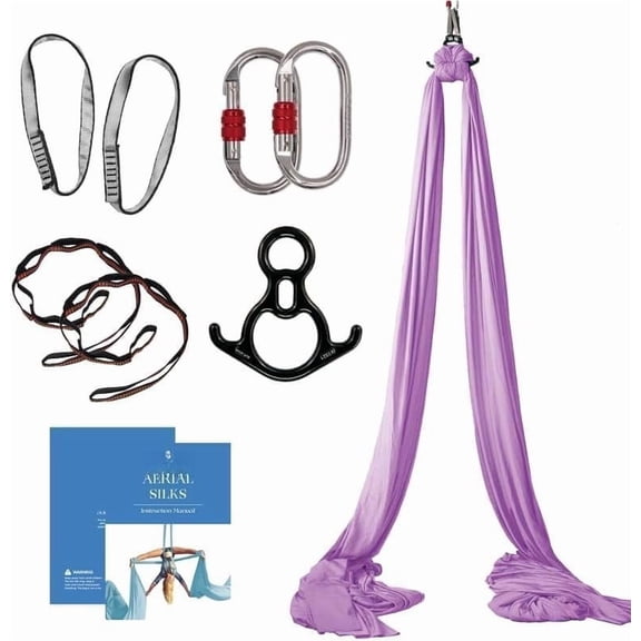 Aerial Silks Starter Kit - Durable 9 Yards of Aerial Yoga Hammock with Hardware & Guide - Aerial Swing for Acrobatic Flying Yoga & Levels (Aerial Rigging Point Up to 13ft)