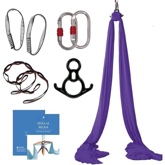 Aerial Silks Starter Kit - Durable 9 Yards of Aerial Yoga Hammock with Hardware & Guide - Aerial Swing for Acrobatic Flying Yoga &  Levels (Aerial Rigging Point Up to 13ft)