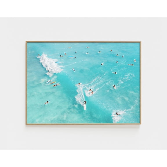 Aerial Surfers Wave Ocean Boho Beach Poster, Poster, Poster Only Vintage Style, Poster Only