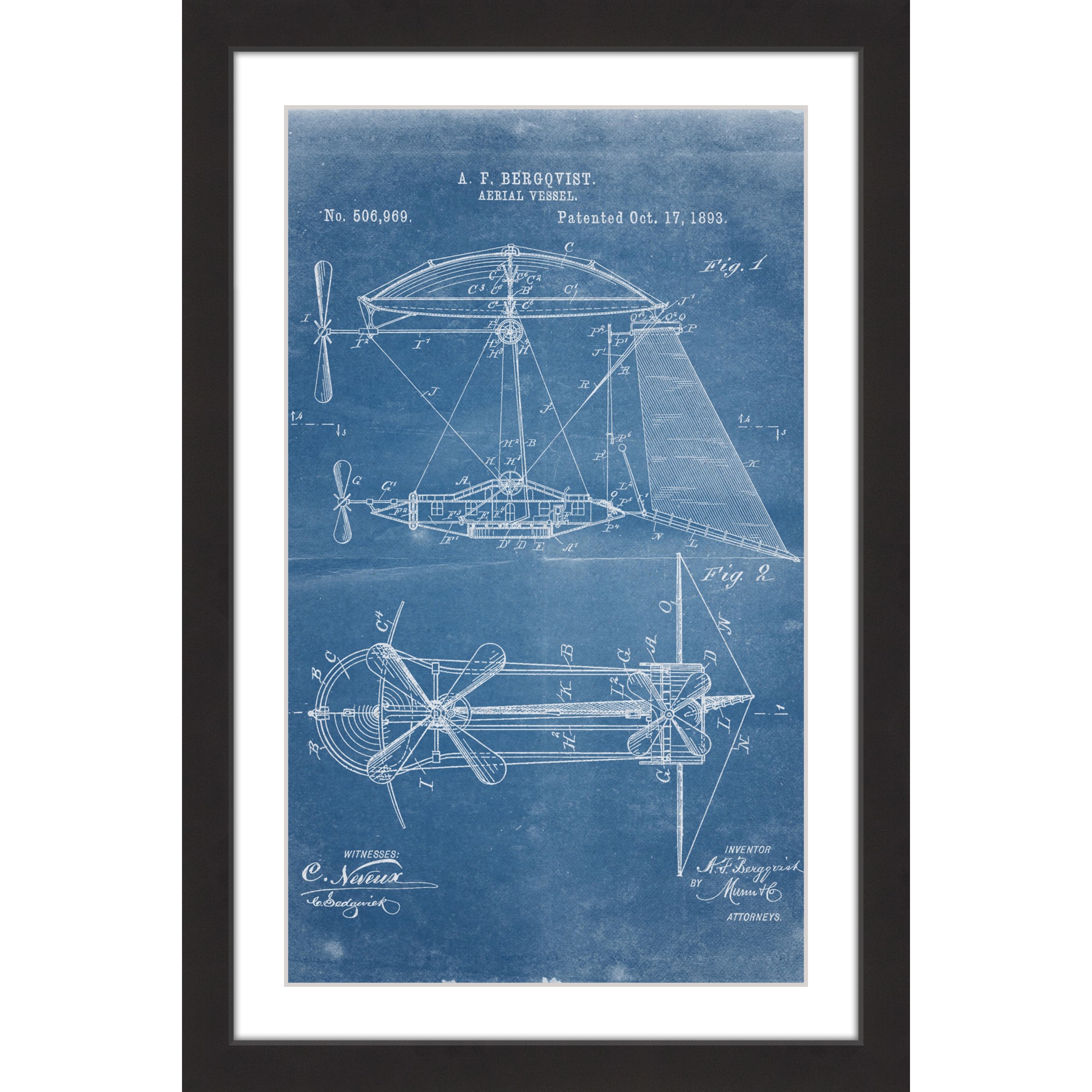 "Aerial Vessel 1893 Blueprint" Framed Painting Print