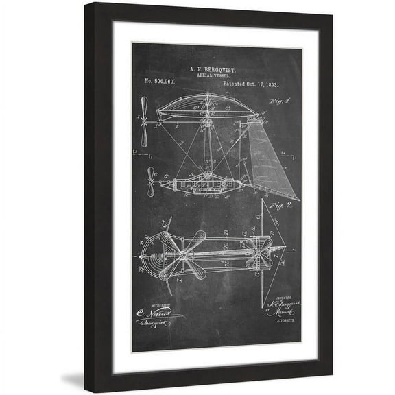 "Aerial Vessel 1893 Chalk" Framed Painting Art Print, 12" x 1.5"