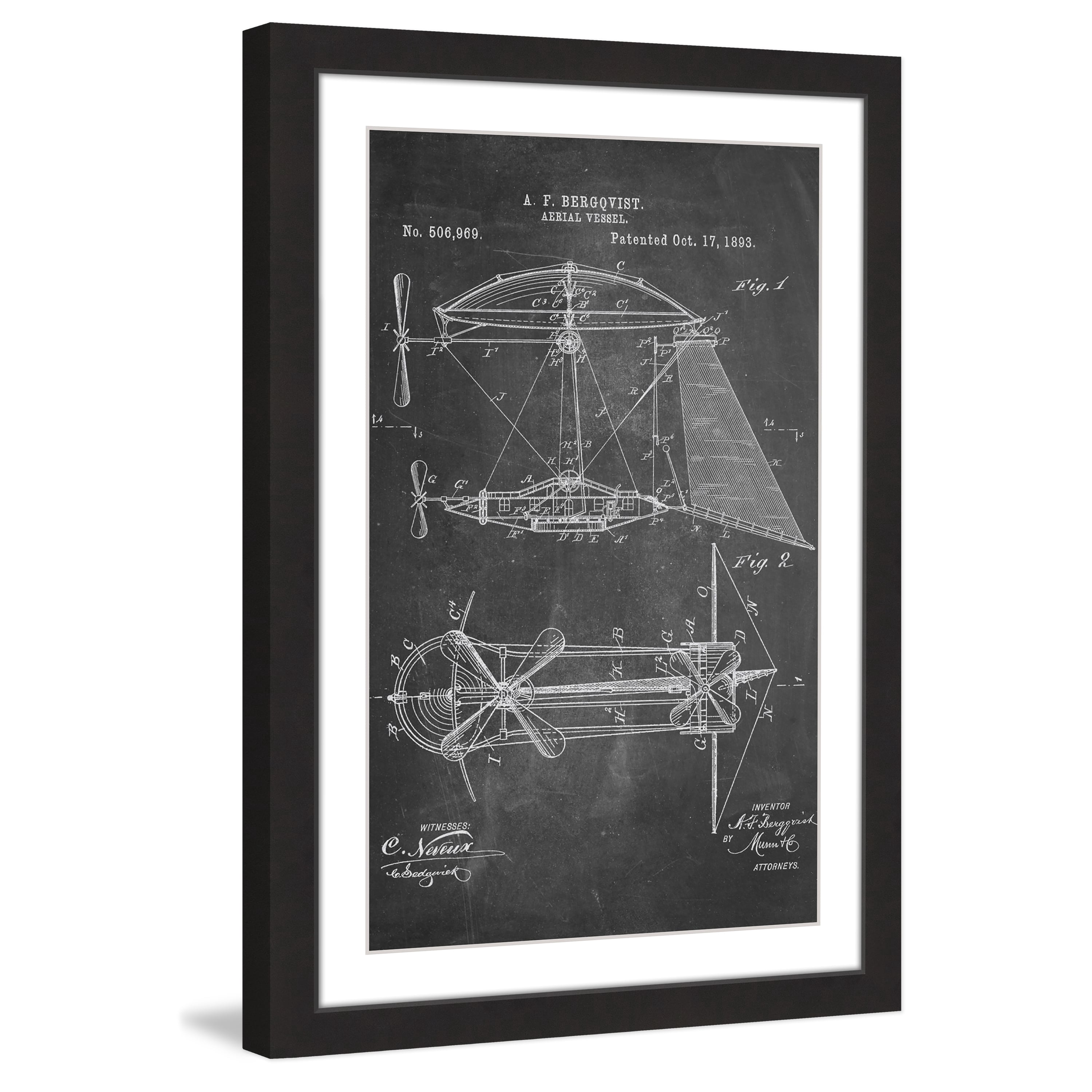 "Aerial Vessel 1893 Chalk" Framed Painting Art Print, 24" x 1.5"
