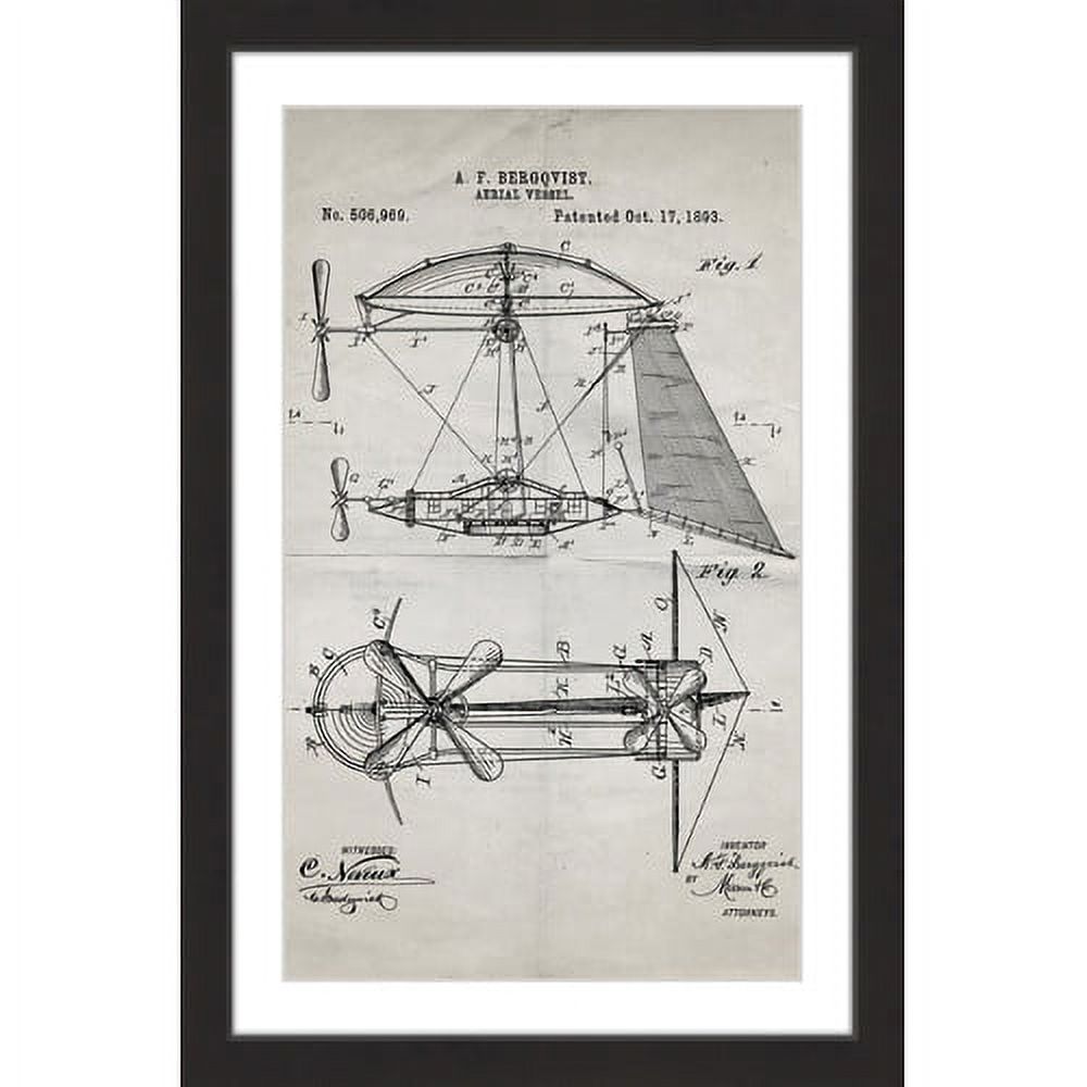 "Aerial Vessel 1893 Old Paper" Framed Painting Print