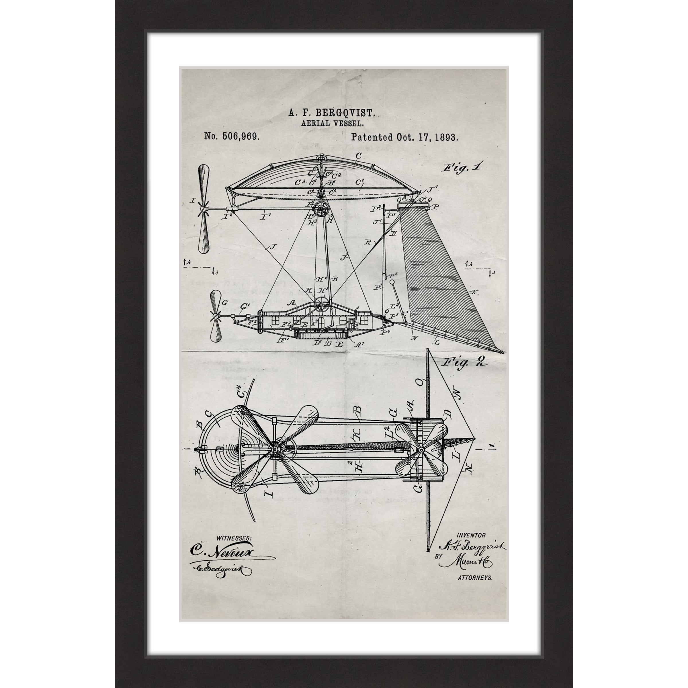 "Aerial Vessel 1893 Old Paper" Framed Painting Print