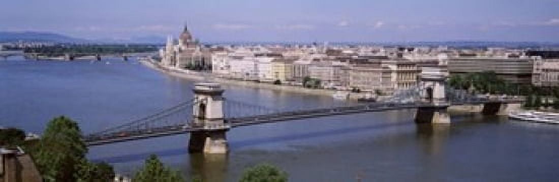 Aerial View Bridge Cityscape Danube River Budapest Hungary Canvas Art - Panoramic Images (18 x 6)