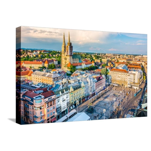Aerial View at Capital Town of Croatia, Zagreb City Main Square, Europe  Zagreb Aerial Cityscape, Scenic Stretched Canvas Wall Art by dreamer4787 Sold by Art.Com