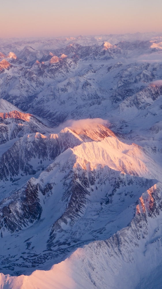 Aerial View Of The Chugach Mountain Range With Sunrise Alpenglow Hitting The Peaks During Winter In Southcentral Alaska Canvas Art - Kevin Smith Design Pics (20 x 36)