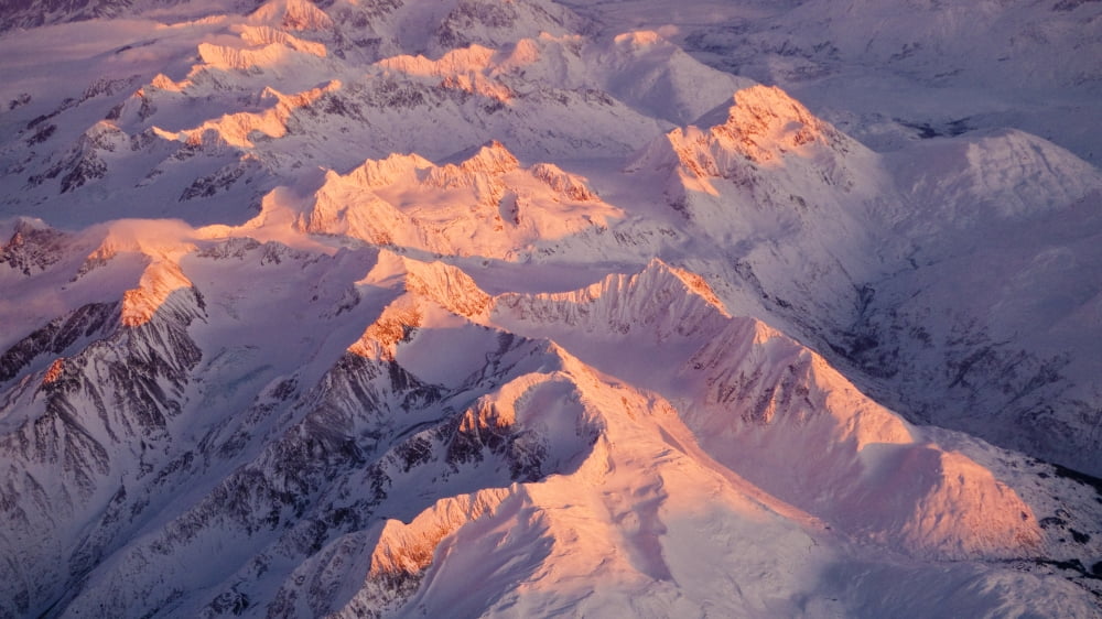 Aerial View Of The Chugach Mountain Range With Sunrise Alpenglow Hitting The Peaks During Winter In Southcentral Alaska Canvas Art - Kevin Smith Design Pics (36 x 20)