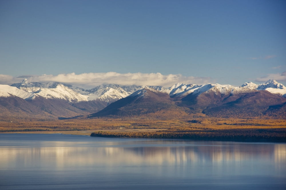 Aerial View Of Knik Arm Looking South Towards The Chugach Mountains During Fall In Southcentral Alaska Canvas Art - Kevin Smith Design Pics (19 x 12)