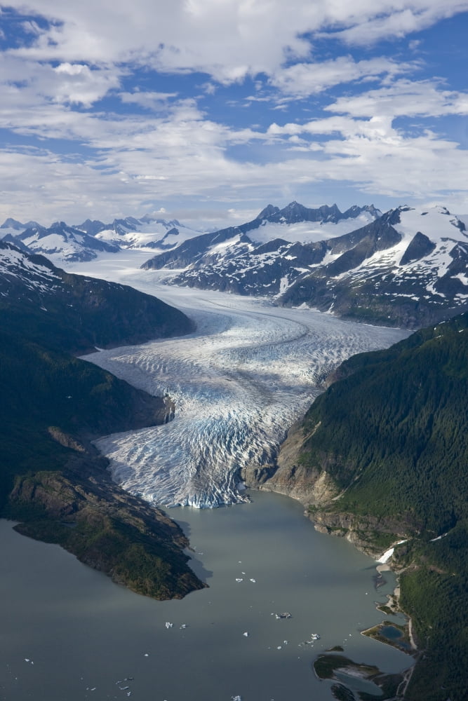 Aerial View Of Mendenhall Glacier Winding Its Way Down From The Juneau Icefield To Mendenhall Lake In Tongass National Forest Near Juneau Alaska Canvas Art - John Hyde Design Pics (11 x 17)