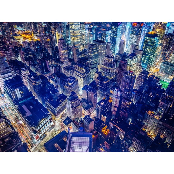Aerial View New York Night Large Wall Art Print