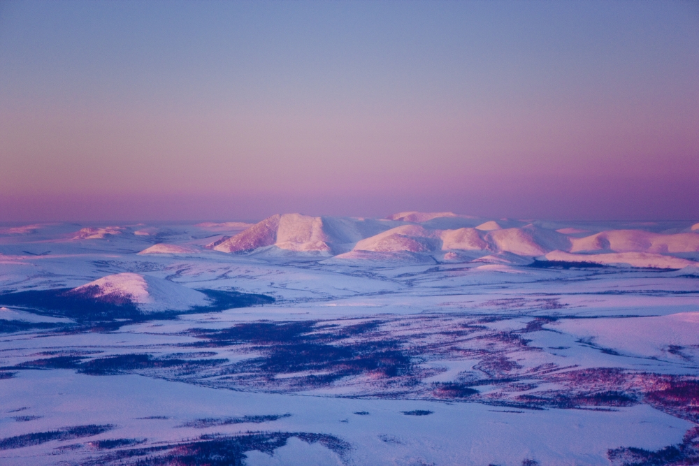 Aerial View Of The Noatak River Valley And The Baird Mountains Just Before Sunset During Winter Arctic Alaska Canvas Art - Kevin Smith Design Pics (18 x 12)