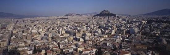 Aerial View Of A City Athens Greece Canvas Art - Panoramic Images (36 x 12)