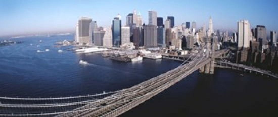 Aerial View Of Brooklyn Bridge Lower Manhattan NYC New York City New York State USA Canvas Art - Panoramic Images (15 x 6)