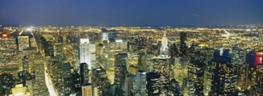 Aerial View Of Buildings Lit Up At Dusk Manhattan NYC New York City New York State USA Canvas Art - Panoramic Images (18 x 7)