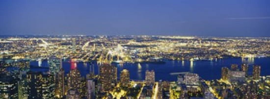 Aerial View Of Buildings Lit Up At Dusk Manhattan NYC New York City New York State USA Canvas Art - Panoramic Images (18 x 7)