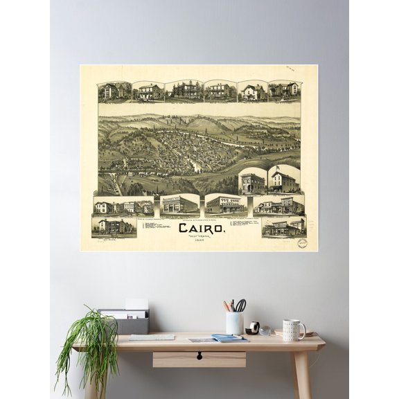 Aerial View Of Cairo, West Virginia (1899) Poster Wall Art, Modern Wall Decor For Living Room Bedroom, 16x24 UNFRAMED