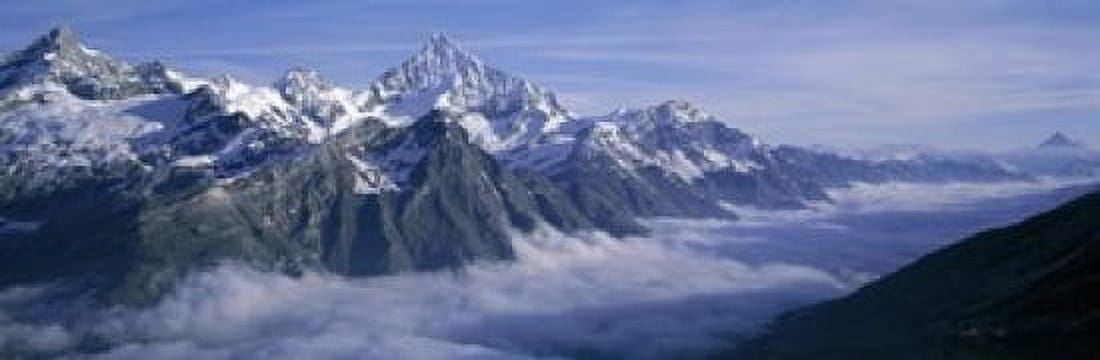 Aerial View Of Clouds Over Mountains Swiss Alps Switzerland Canvas Art - Panoramic Images (18 x 6)
