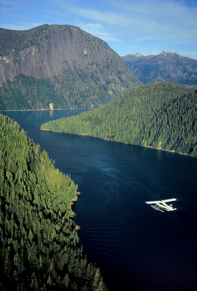 Aerial View Of Float Plane Flying Over Misty Fjords Punchbowl In Southeast Alaska During Summer Canvas Art - Mark Kelley Design Pics (22 x 34)