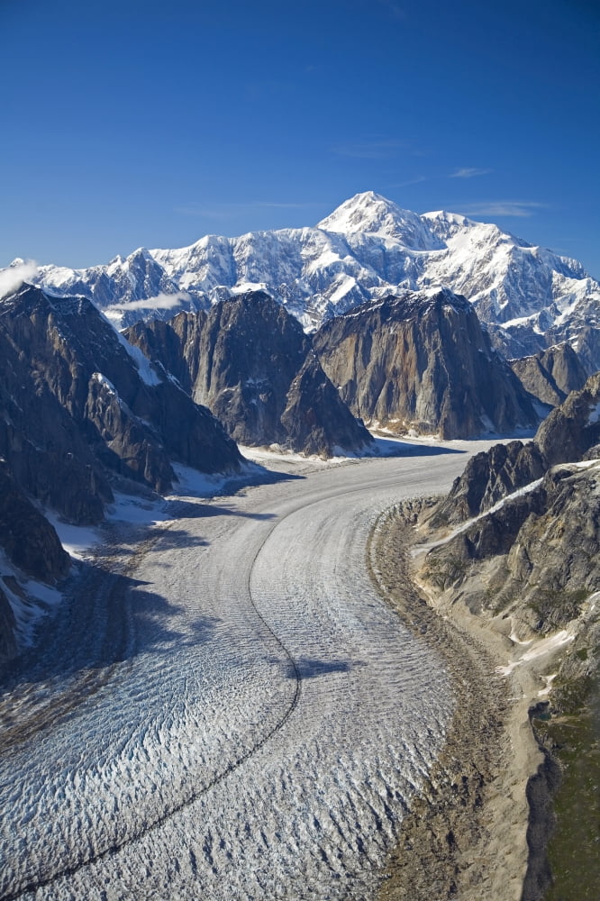 Aerial View Of Great Gorge WRuth Glacier Below MtMckinley Alaska Range Denali National Park Alaska Canvas Art - Jeff Schultz Design Pics (11 x 17)