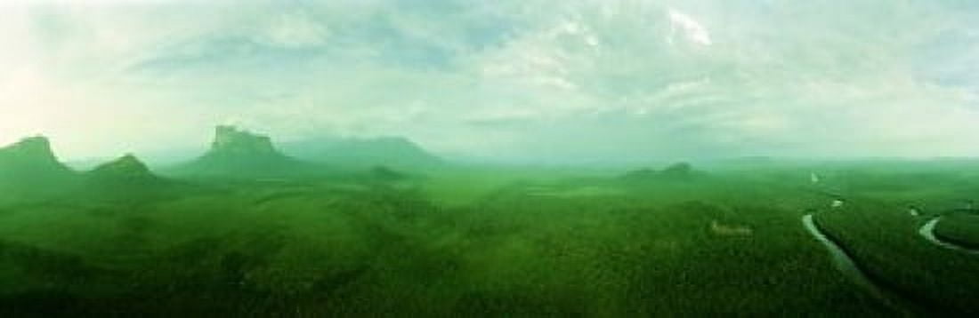 Aerial View Of Green Misty Landscape Autana Tepuy Venezuela Canvas Art - Panoramic Images (18 x 6)