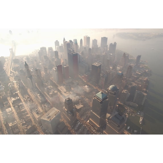 Aerial View Of Ground Zero From The Northwest On A Hazy Day History (24 x 18)