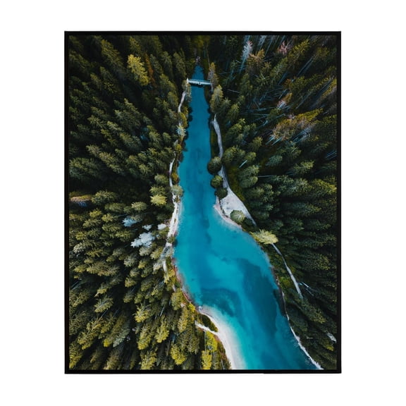 Aerial View Of River Flowing Through Forest – Serene Landscape Print Poster, Poster Only