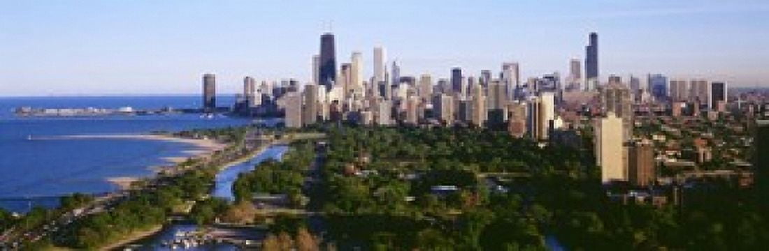 Aerial View Of Skyline Chicago Illinois USA Canvas Art - Panoramic Images (18 x 6)