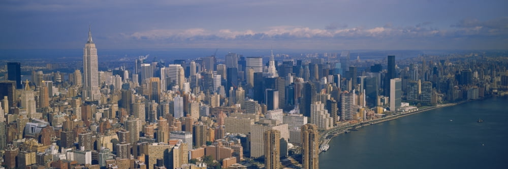 Aerial View Of Skyscrapers On The Waterfront Manhattan NYC New York City New York State USA Canvas Art - Panoramic Images (27 x 9)