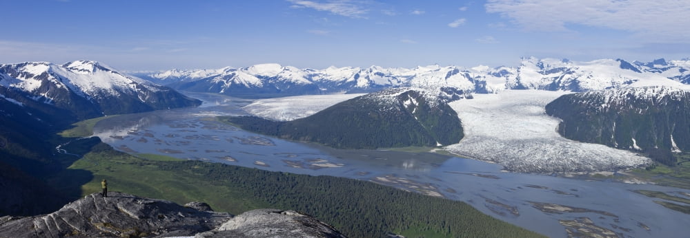 Aerial View Of Taku River Taku Glacier And Hole In The Wall Glacier Inside Passage Near Juneau Alaska Canvas Art - John Hyde Design Pics (32 x 11)
