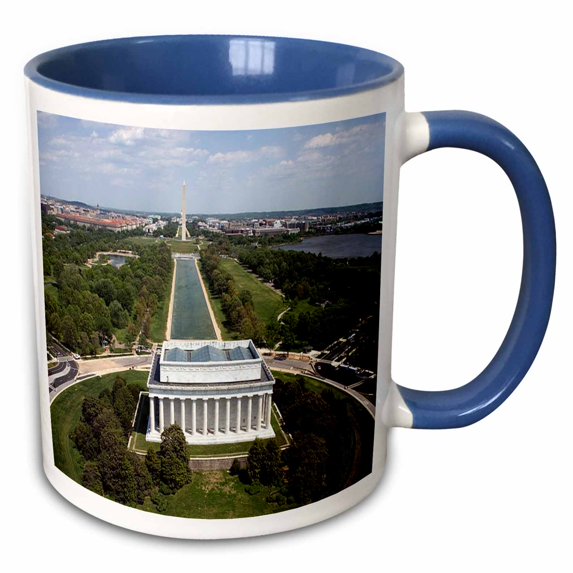 3drose, Aerial View of the Lincoln Memorial, 11oz Two-tone Blue Mug