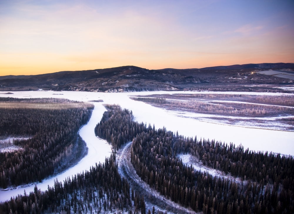Aerial View Of The Tanana River Valley At Sunrise During Winter Interior Alaska Canvas Art - Kevin Smith Design Pics (34 x 26)
