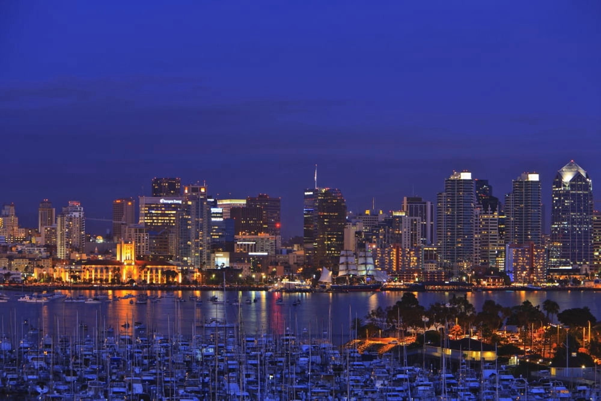 Aerial View Of San Diego Skyline With Harbor Island Boats In The Foreground San Diego California United States of America Canvas Art - Stuart Westmorland Design Pics (38 x 24)