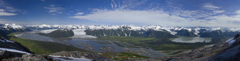 Aerial View Of Taku River Taku Glacier Twin Glacier And Hole In The Wall Glacier Inside Passage Near Juneau Alaska Canvas Art - John Hyde Design Pics (36 x 11)