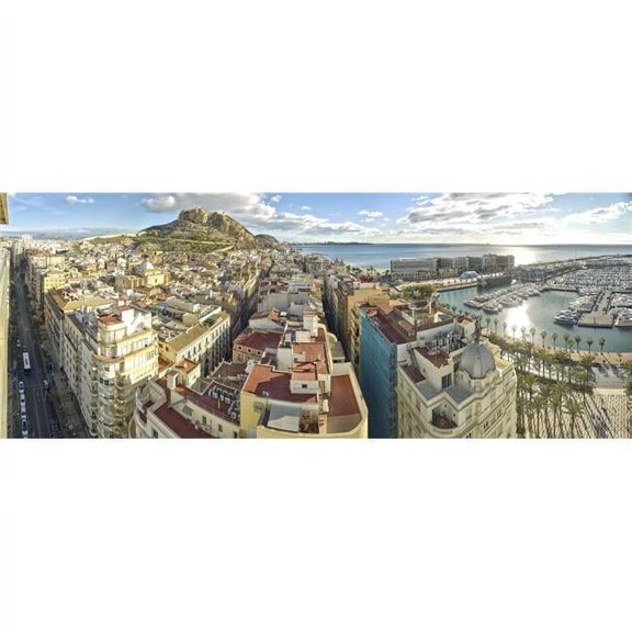 Aerial View of A City Old Town Santa Barbara Castle Alicante Spain Poster Print, 27 x 9