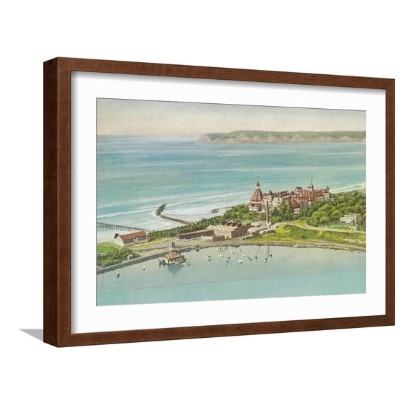 Art.com Aerial View of Hotel del Coronado - Coronado Beach, CA Art Print by Lantern Press, Brown Frame Wall Art, 23" x 17"