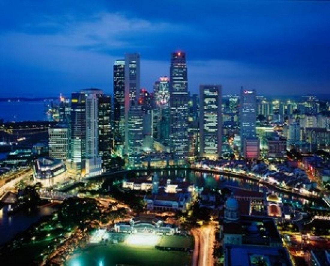 Aerial View of Singapore at Night Canvas Art - Paul Thompson DanitaDelimont (20 x 16)