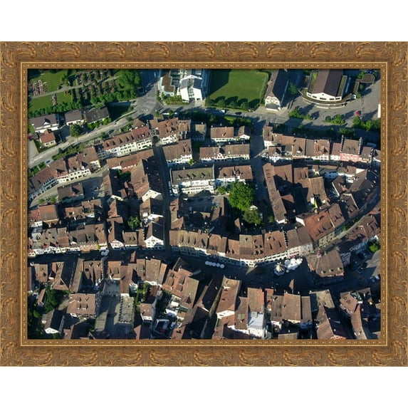 Aerial View of Stein am Rhein 36x28 Large Gold Ornate Wood Framed Canvas Art