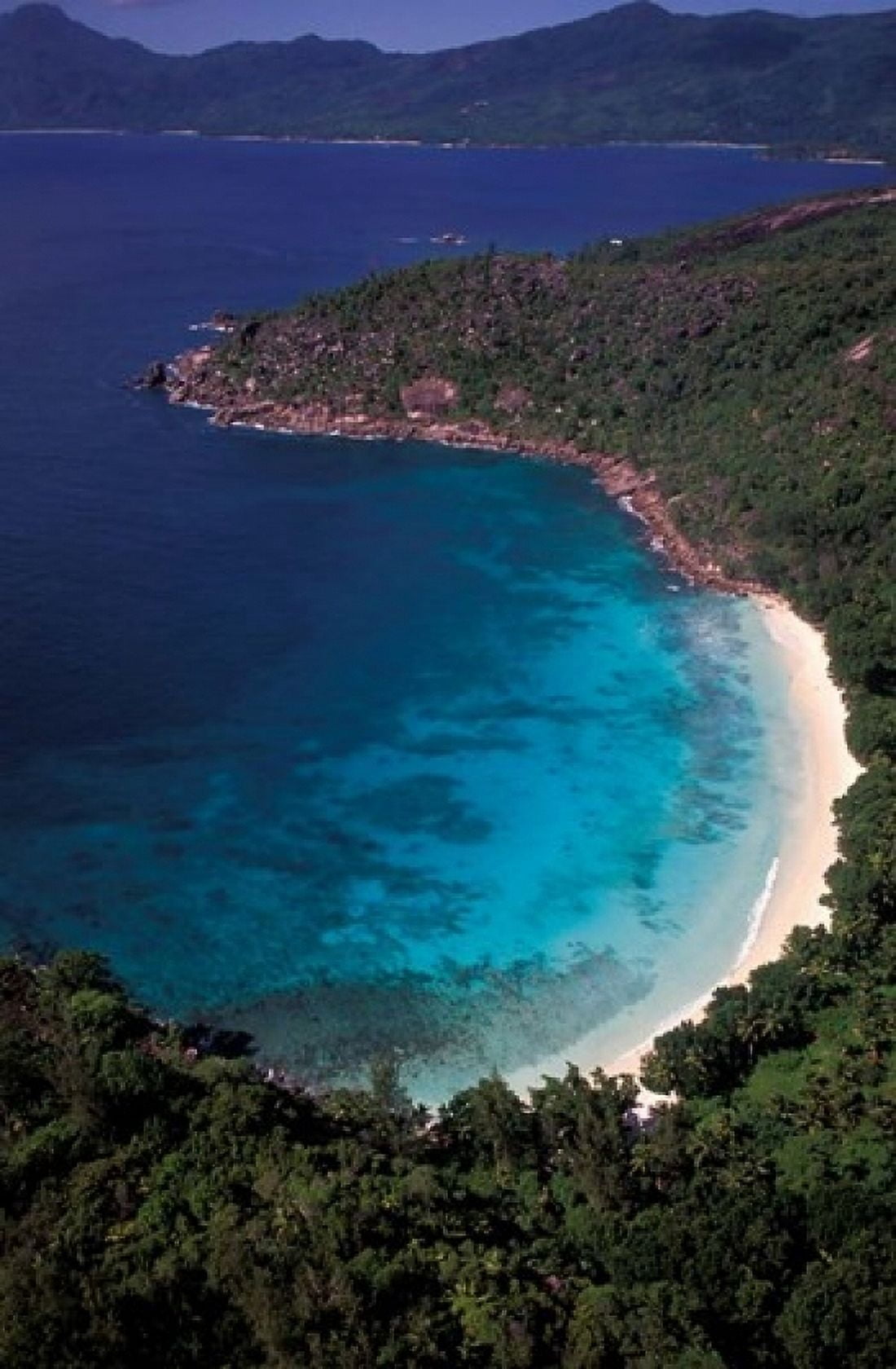 Aerial View of Tropical Beach Seychelles Canvas Art - Nik Wheeler DanitaDelimont (11 x 17)